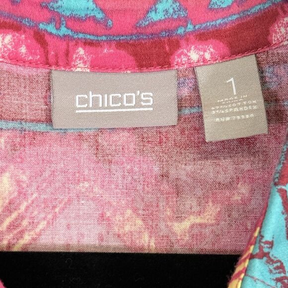 Chico's Rainbow Elephant Safari Button Front Shirt Top Women's Sz 1 Medium 8 - Picture 6 of 6